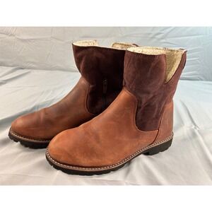 LL Bean Eastport Leather Suede Boots Brown Vibram Sole Side Zip Womens